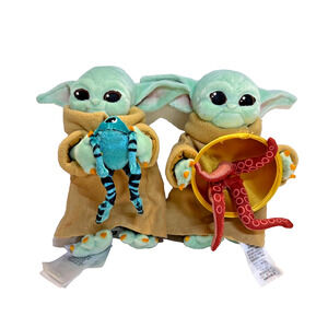 Lot of 2 Disney Star Wars Baby Yoda Grogu With Sorgan Frog and Squid Plush 8"